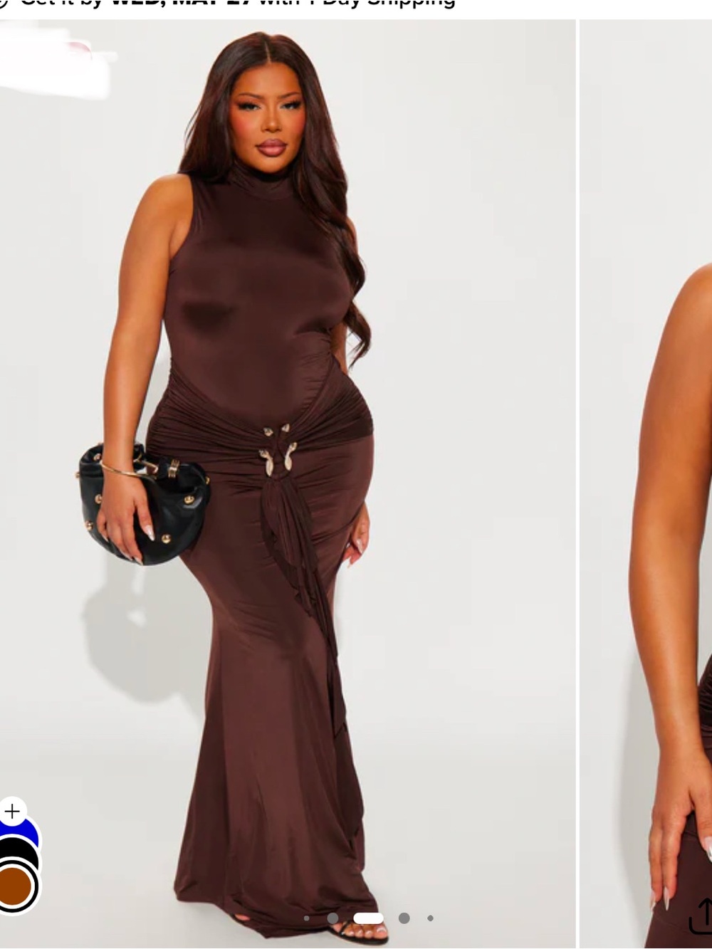 Sleeveless Brown Ruched Maxi Dress